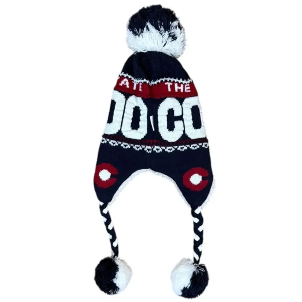 Robin Ruth Colorado Rocky Mountain Pom Pom Knit Hat Beanie One Size Blue Red